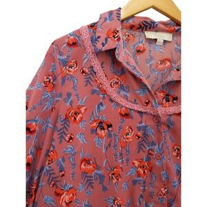 Weekend Suzanne Betro Blouse XL Pink Floral Lace Trim Long Sleeve Button Up